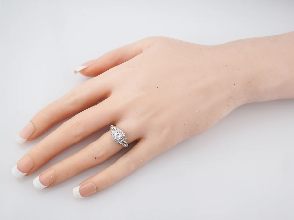 Antique Engagement Ring Art Deco .47 Round Brilliant Cut Diamond in Platinum - Image 7