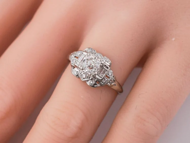 Antique Engagement Ring Art Deco .48 Old European Cut Diamond in Platinum - Image 8