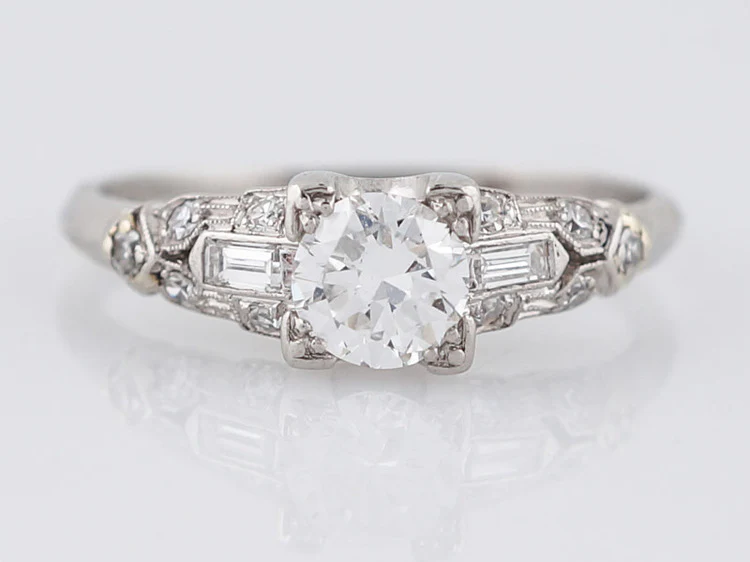 Antique Engagement Ring Art Deco .50 ct Old European Cut Diamond in Platinum