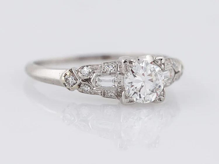 Antique Engagement Ring Art Deco .50 ct Old European Cut Diamond in Platinum - Image 2