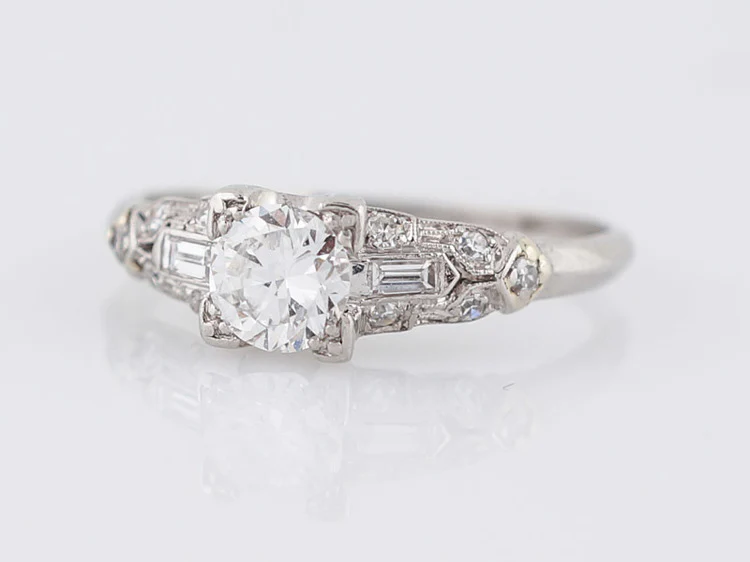 Antique Engagement Ring Art Deco .50 ct Old European Cut Diamond in Platinum - Image 3