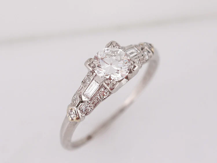 Antique Engagement Ring Art Deco .50 ct Old European Cut Diamond in Platinum - Image 4