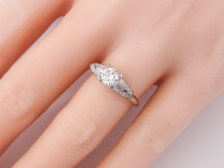 Antique Engagement Ring Art Deco .50 ct Old European Cut Diamond in Platinum - Image 7