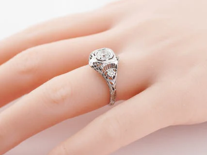 Antique Engagement Ring Art Deco .50 ct Round Brilliant Diamond in 18k White Gold - Image 10