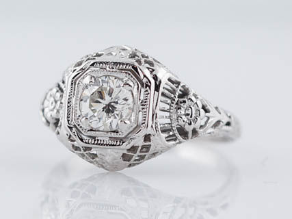 Antique Engagement Ring Art Deco .50 ct Round Brilliant Diamond in 18k White Gold - Image 2
