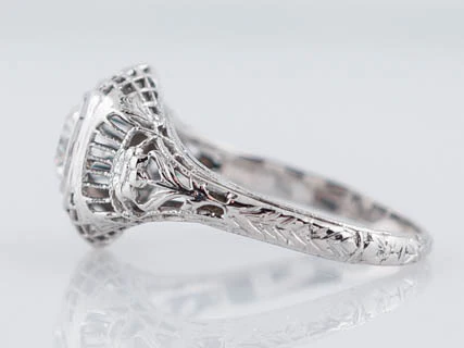 Antique Engagement Ring Art Deco .50 ct Round Brilliant Diamond in 18k White Gold - Image 4