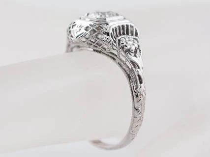 Antique Engagement Ring Art Deco .50 ct Round Brilliant Diamond in 18k White Gold - Image 6