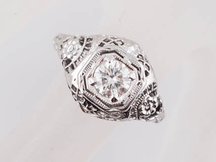 Antique Engagement Ring Art Deco .50 ct Round Brilliant Diamond in 18k White Gold - Image 7