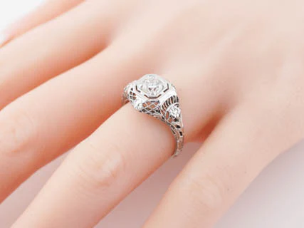 Antique Engagement Ring Art Deco .50 ct Round Brilliant Diamond in 18k White Gold - Image 8