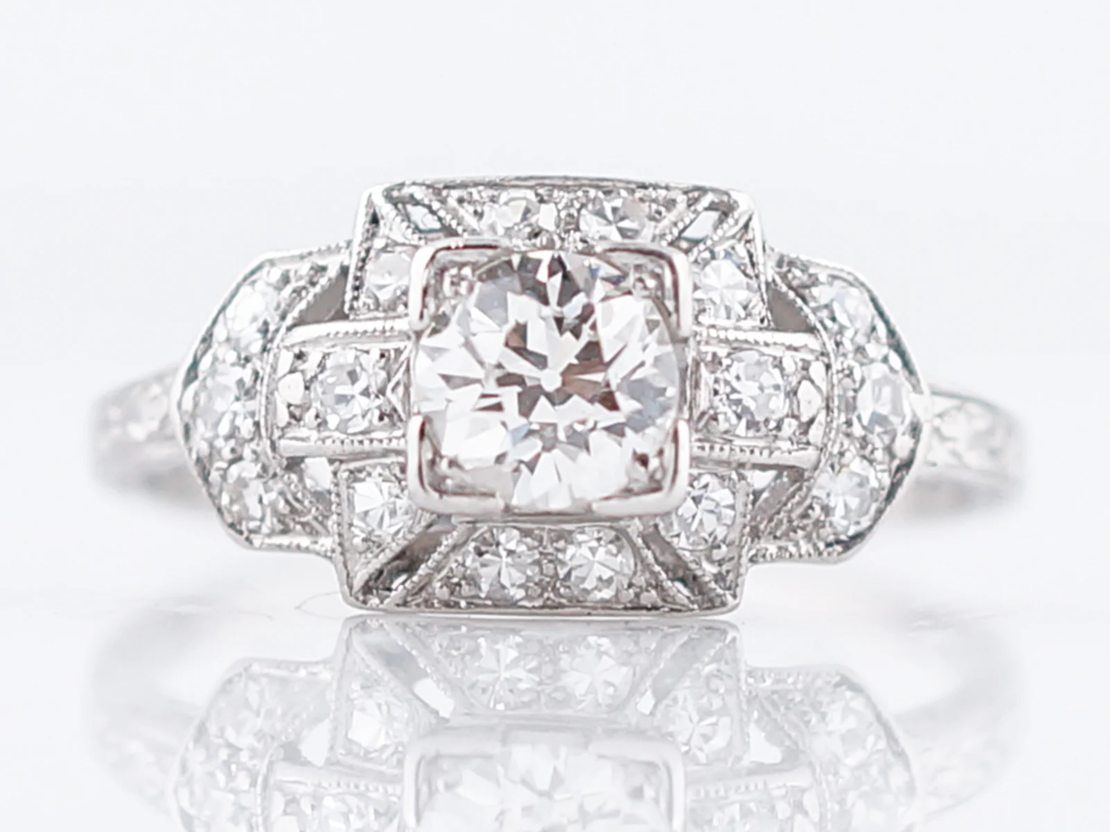 Antique Engagement Ring Art Deco .52 Old Mine Cut Diamond in Platinum
