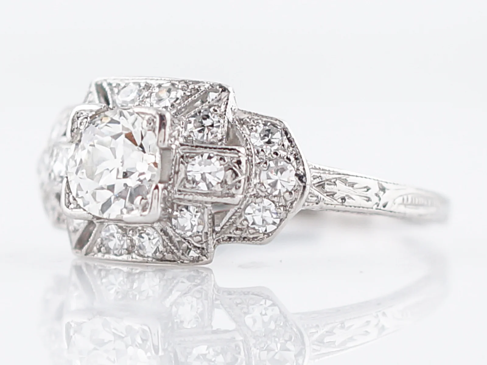 Antique Engagement Ring Art Deco .52 Old Mine Cut Diamond in Platinum - Image 2