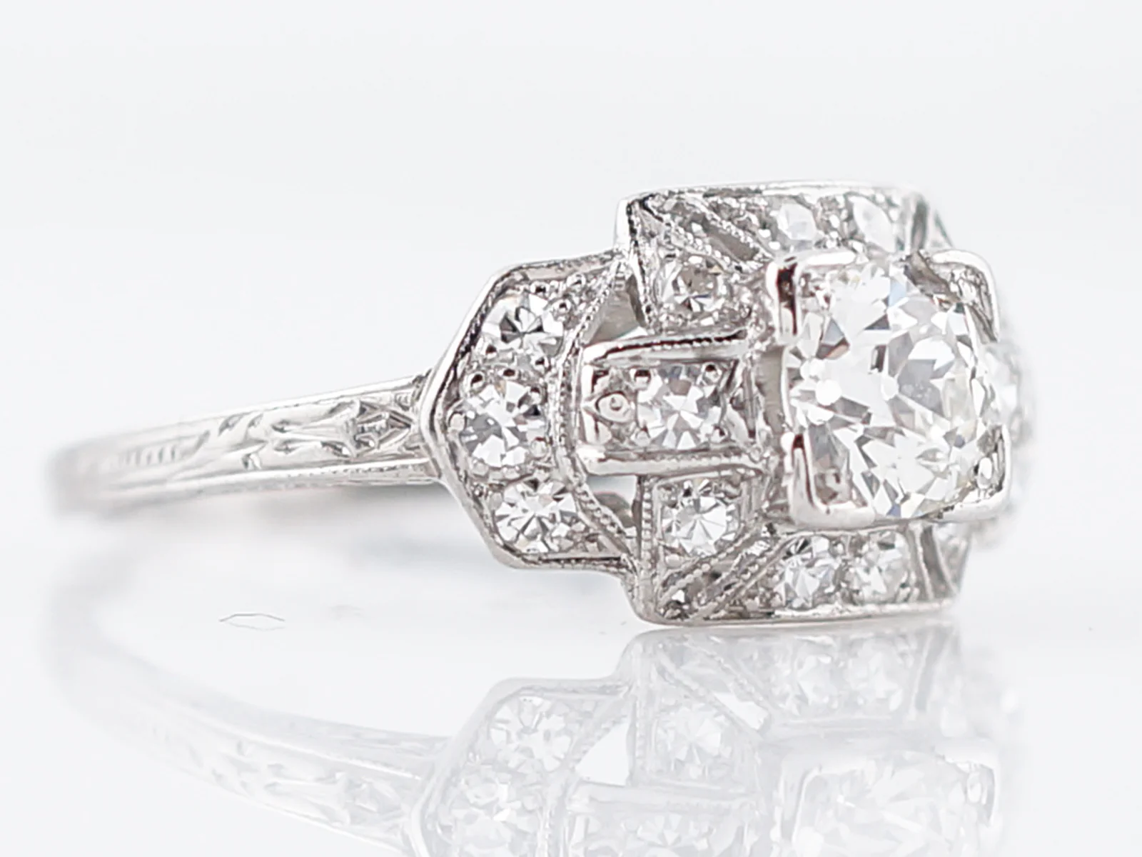Antique Engagement Ring Art Deco .52 Old Mine Cut Diamond in Platinum - Image 3