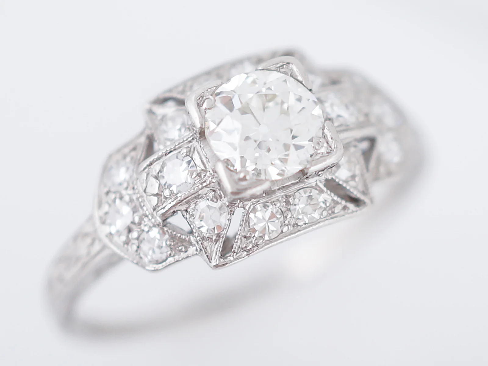 Antique Engagement Ring Art Deco .52 Old Mine Cut Diamond in Platinum - Image 4