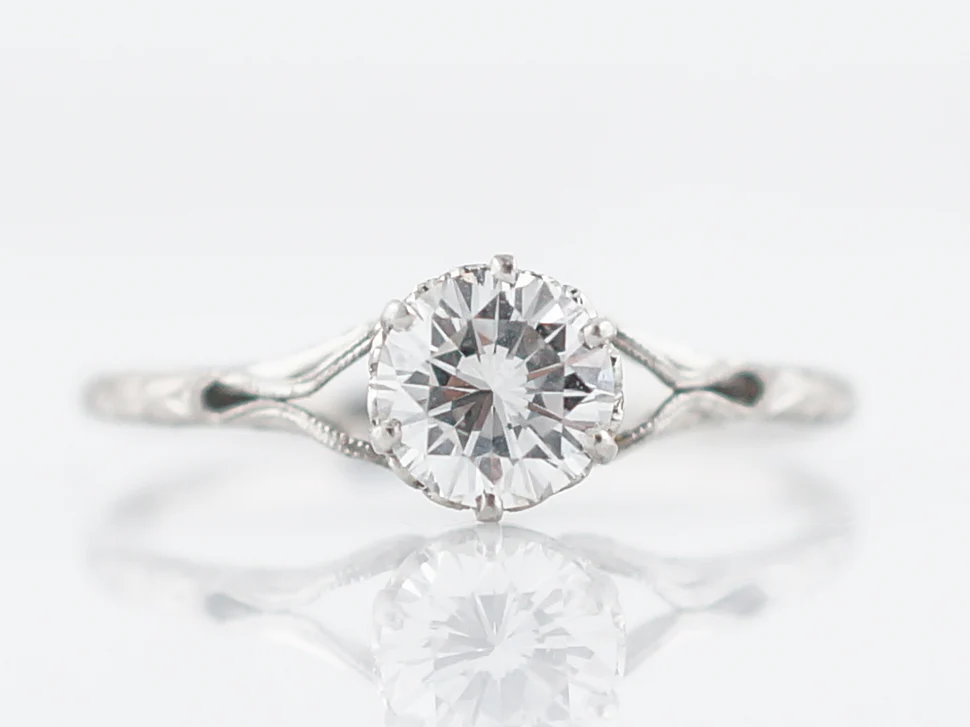 Antique Engagement Ring Art Deco .53 Round Brilliant Cut Diamond in Platinum