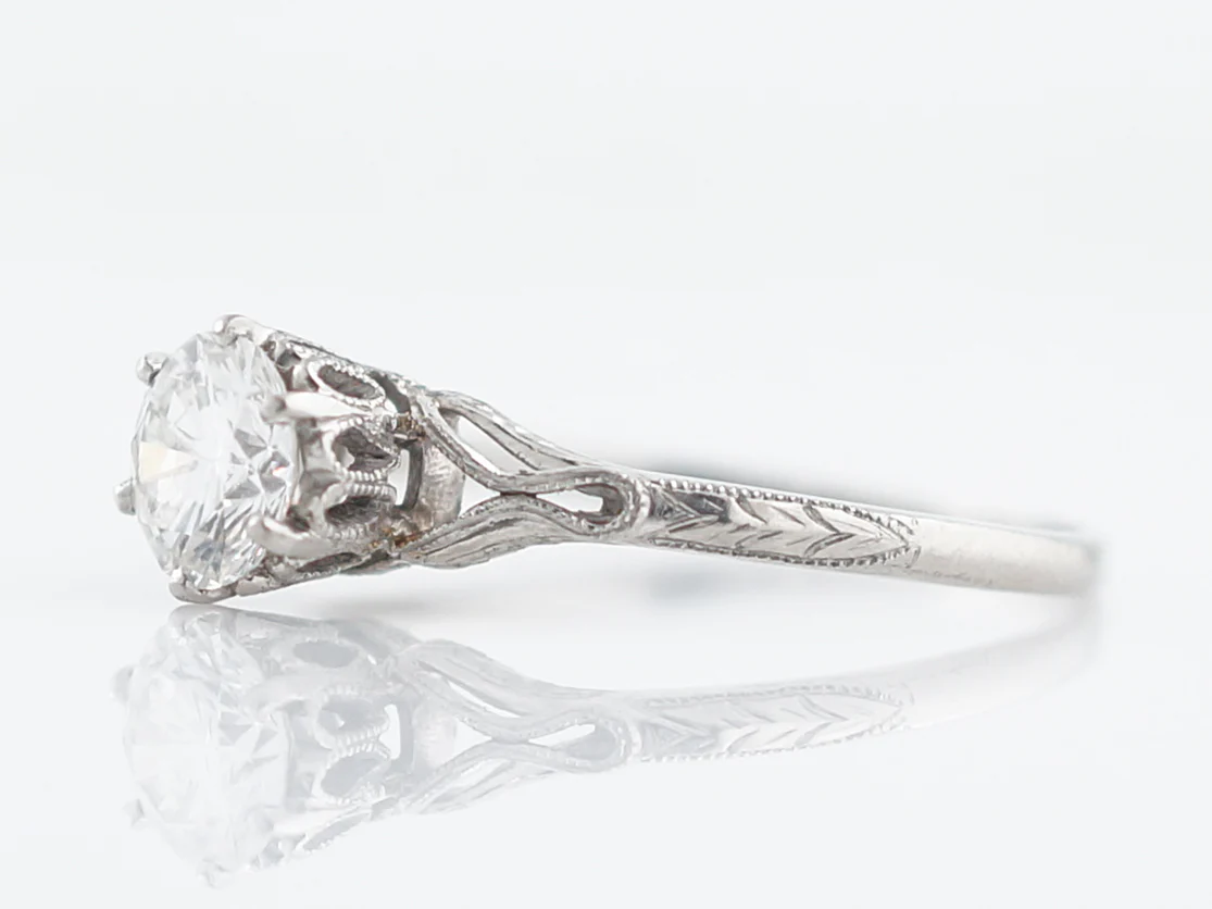 Antique Engagement Ring Art Deco .53 Round Brilliant Cut Diamond in Platinum - Image 2