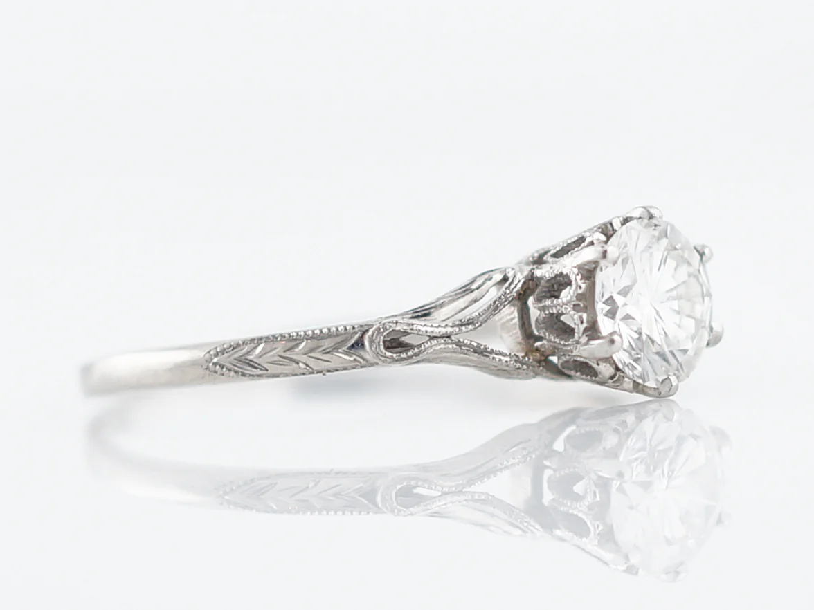 Antique Engagement Ring Art Deco .53 Round Brilliant Cut Diamond in Platinum - Image 3