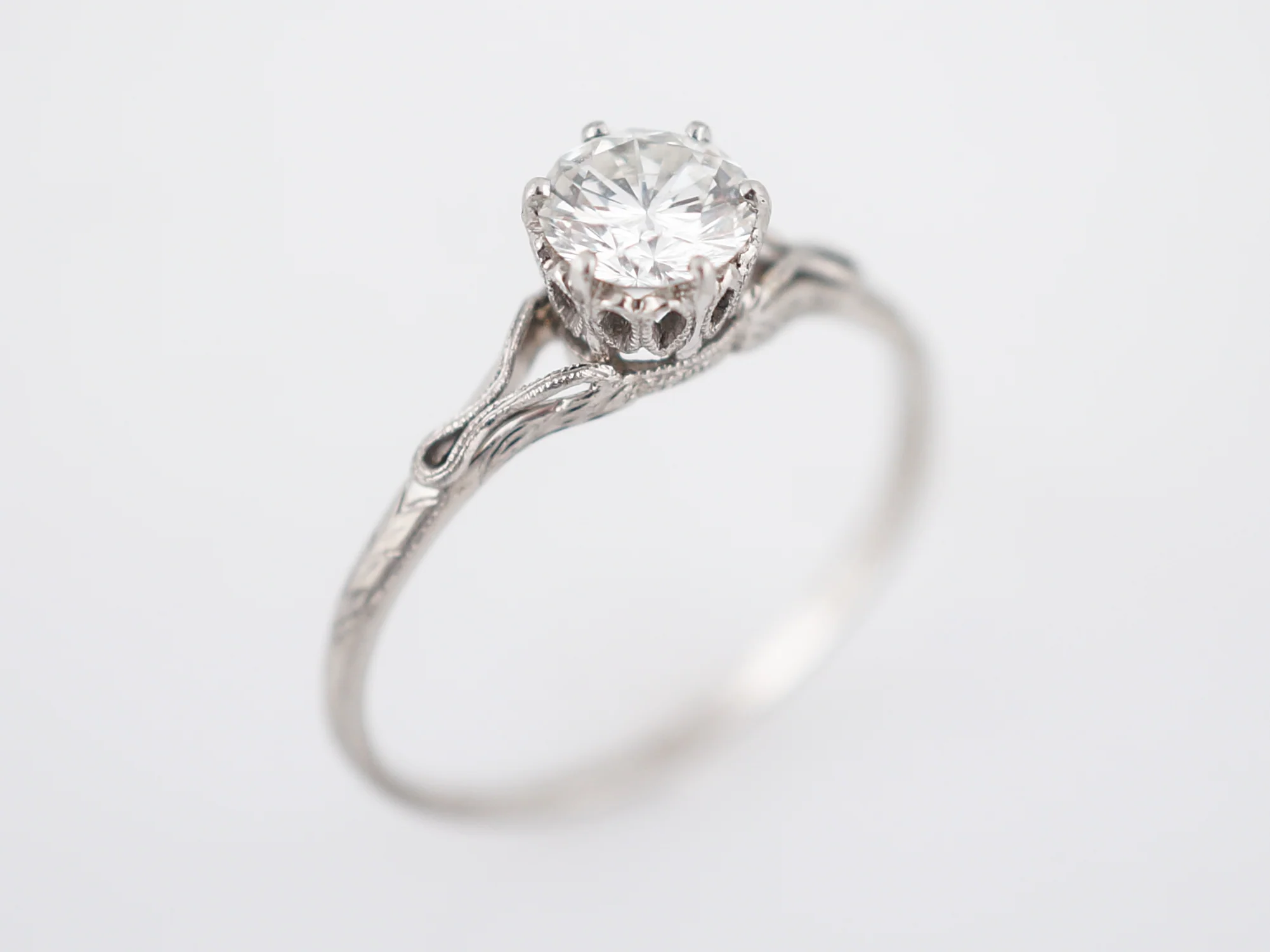 Antique Engagement Ring Art Deco .53 Round Brilliant Cut Diamond in Platinum - Image 4
