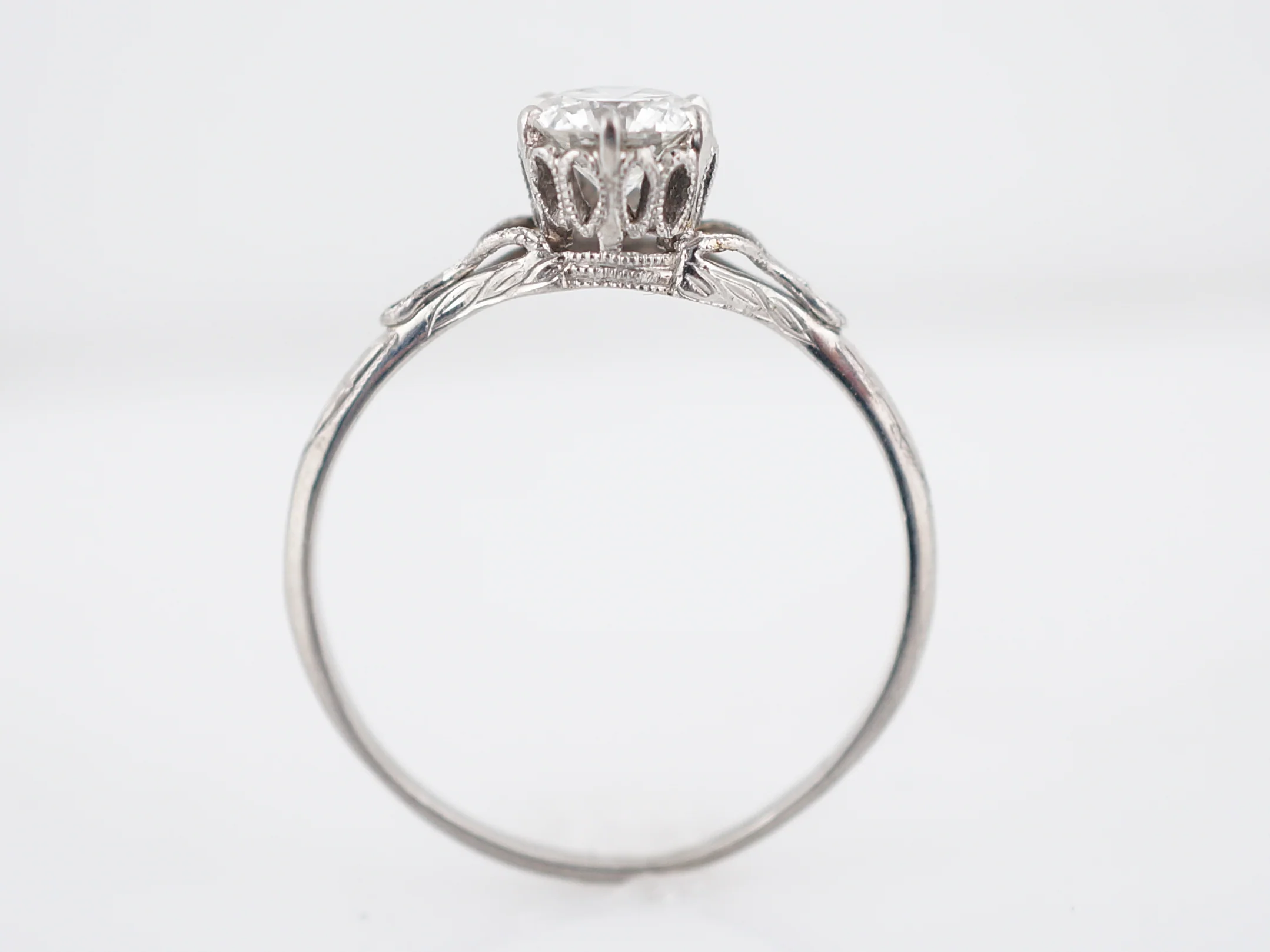 Antique Engagement Ring Art Deco .53 Round Brilliant Cut Diamond in Platinum - Image 6