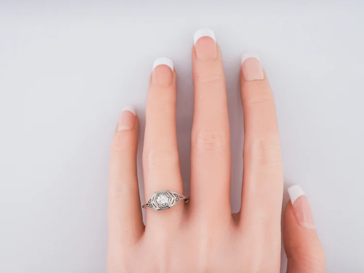 Antique Engagement Ring Art Deco .54 Old European Cut Diamond in 18k White Gold - Image 7