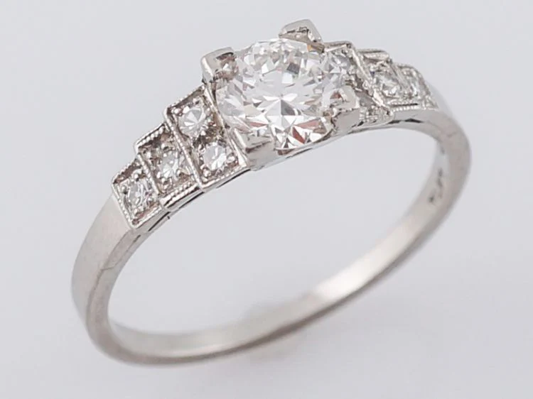 Antique Engagement Ring Art Deco .58 Old European Cut Diamond in Platinum - Image 5