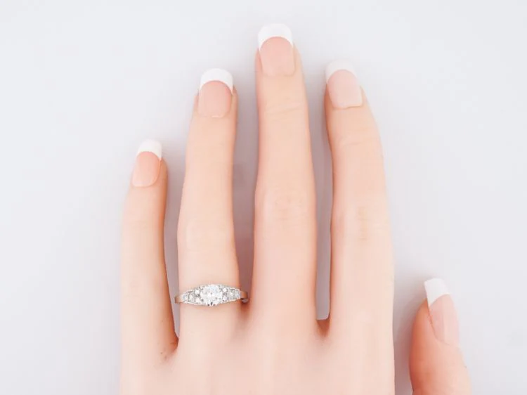 Antique Engagement Ring Art Deco .58 Old European Cut Diamond in Platinum - Image 7