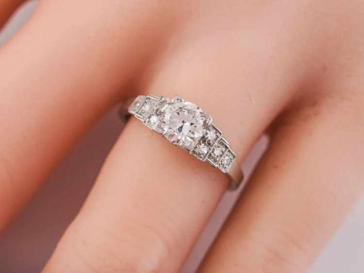 Antique Engagement Ring Art Deco .58 Old European Cut Diamond in Platinum - Image 8