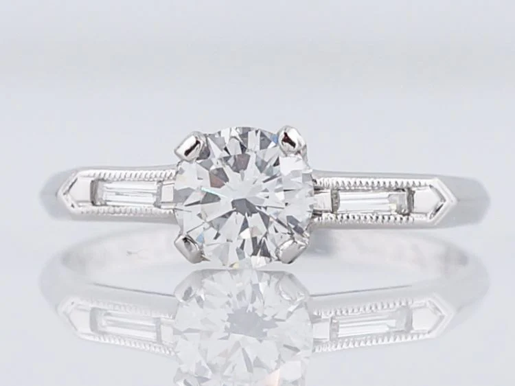 Antique Engagement Ring Art Deco .58 Round Brilliant Cut Diamond in Platinum