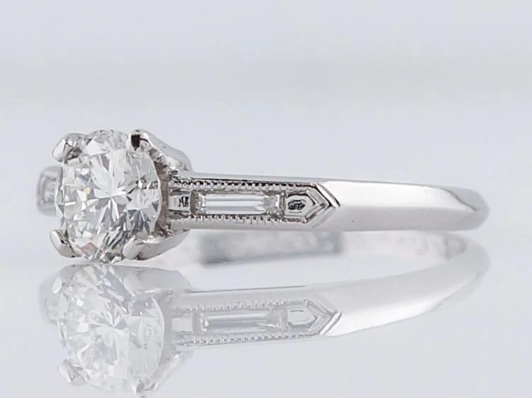 Antique Engagement Ring Art Deco .58 Round Brilliant Cut Diamond in Platinum - Image 3