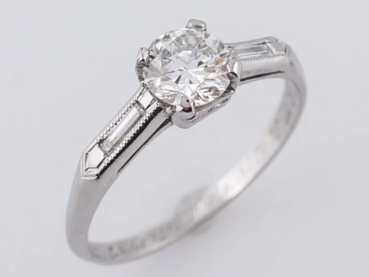 Antique Engagement Ring Art Deco .58 Round Brilliant Cut Diamond in Platinum - Image 4