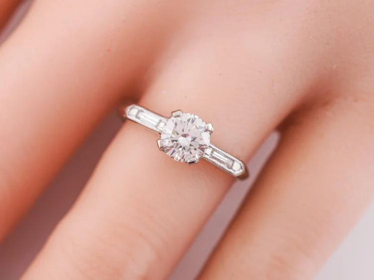Antique Engagement Ring Art Deco .58 Round Brilliant Cut Diamond in Platinum - Image 8