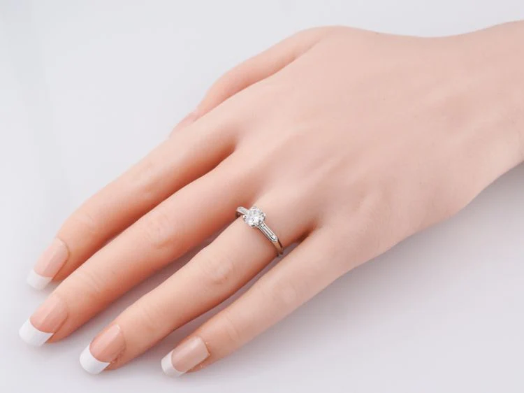 Antique Engagement Ring Art Deco .58 Round Brilliant Cut Diamond in Platinum - Image 9