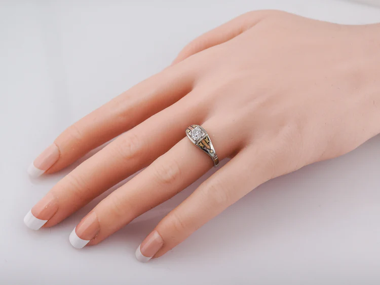 Antique Engagement Ring Art Deco .58ct Old European Cut Diamond in 18k Yellow, White & Rose Gold - Image 10