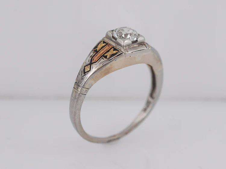 Antique Engagement Ring Art Deco .58ct Old European Cut Diamond in 18k Yellow, White & Rose Gold - Image 6
