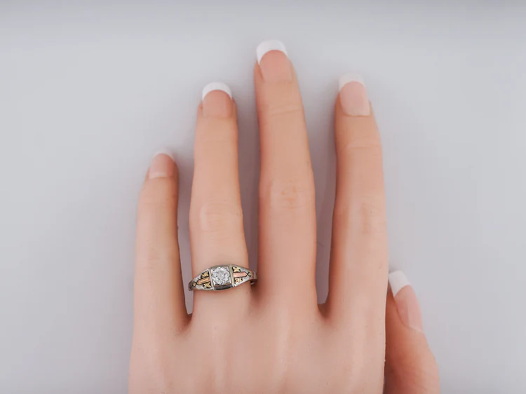 Antique Engagement Ring Art Deco .58ct Old European Cut Diamond in 18k Yellow, White & Rose Gold - Image 8