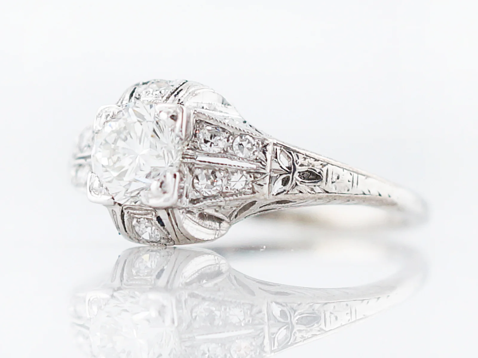 Antique Engagement Ring Art Deco .59 Old European Cut Diamond in Platinum - Image 2