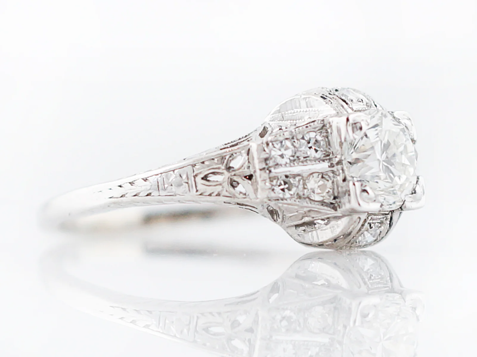 Antique Engagement Ring Art Deco .59 Old European Cut Diamond in Platinum - Image 3