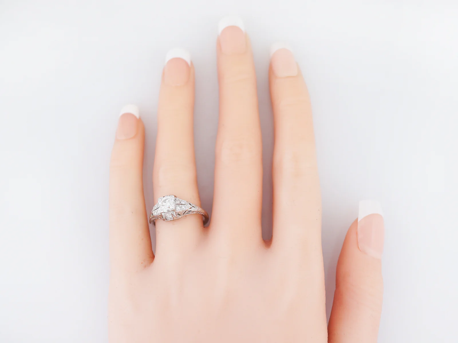 Antique Engagement Ring Art Deco .59 Old European Cut Diamond in Platinum - Image 6