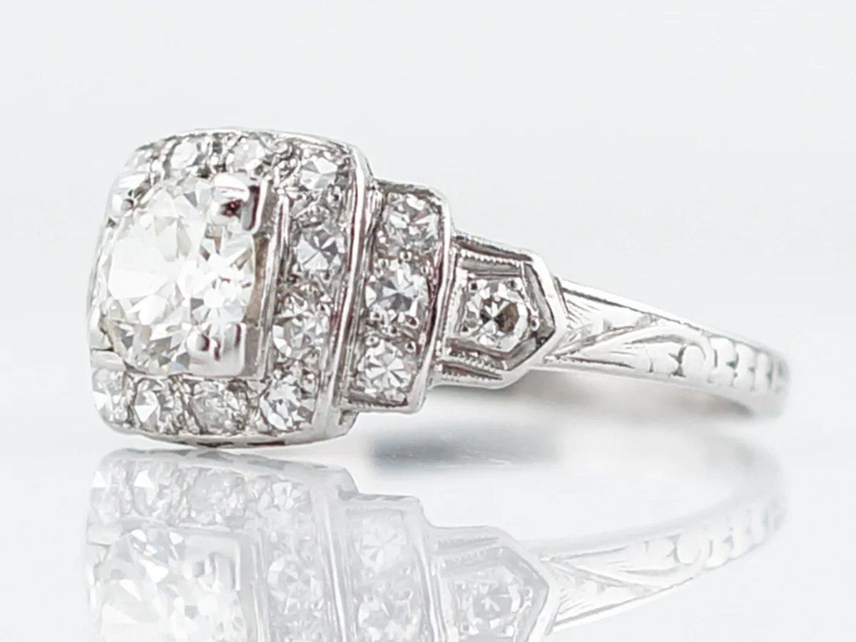 Antique Engagement Ring Art Deco .60 Old European Cut Diamond in Platinum - Image 2
