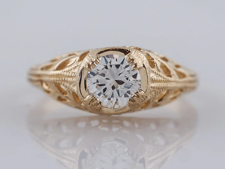 Antique Engagement Ring Art Deco .60ct Old European Cut Diamond in 14k Yellow Gold