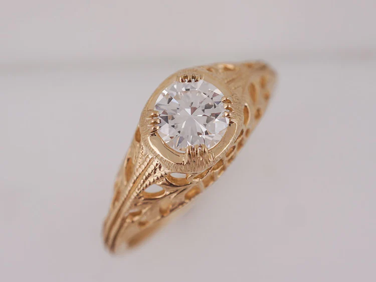 Antique Engagement Ring Art Deco .60ct Old European Cut Diamond in 14k Yellow Gold - Image 4