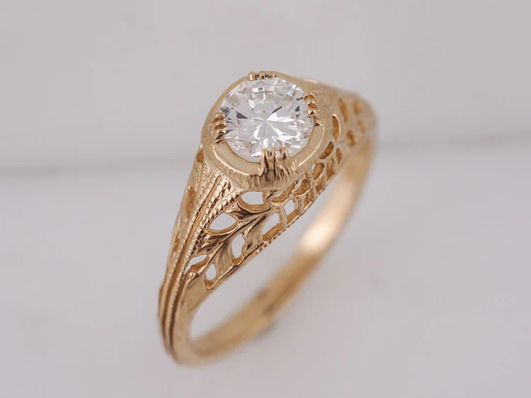 Antique Engagement Ring Art Deco .60ct Old European Cut Diamond in 14k Yellow Gold - Image 5
