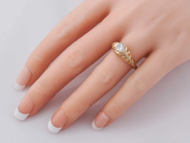 Antique Engagement Ring Art Deco .60ct Old European Cut Diamond in 14k Yellow Gold - Image 7