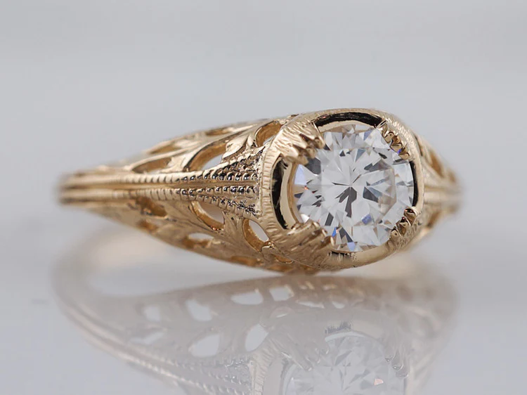 Antique Engagement Ring Art Deco .60ct Old European Cut Diamond in 14k Yellow Gold - Image 2