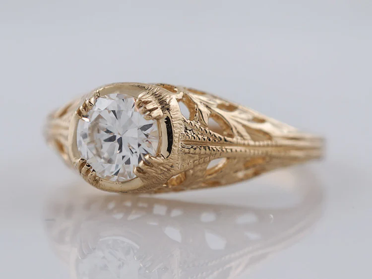 Antique Engagement Ring Art Deco .60ct Old European Cut Diamond in 14k Yellow Gold - Image 3