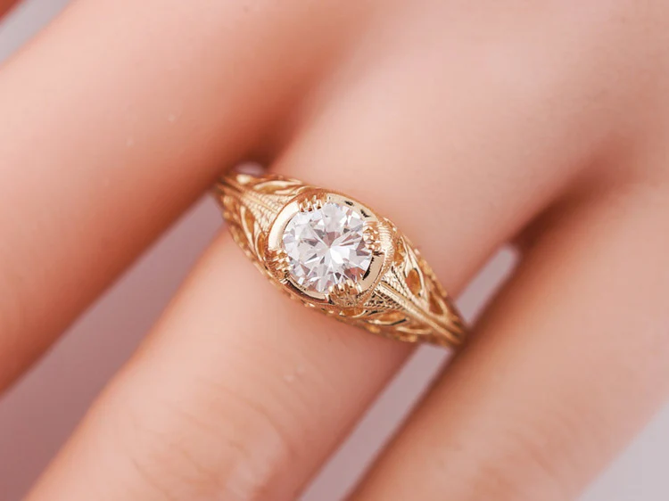 Antique Engagement Ring Art Deco .60ct Old European Cut Diamond in 14k Yellow Gold - Image 9