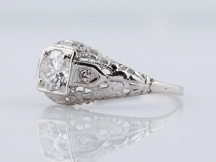Antique Engagement Ring Art Deco .60ct Old European Cut Diamond in 18k White Gold - Image 2