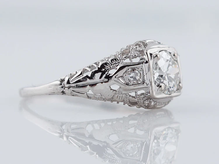 Antique Engagement Ring Art Deco .60ct Old European Cut Diamond in 18k White Gold - Image 3