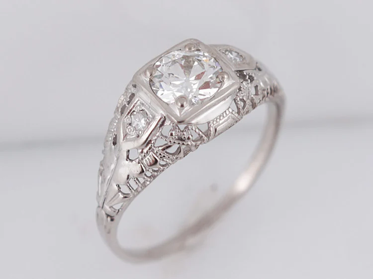 Antique Engagement Ring Art Deco .60ct Old European Cut Diamond in 18k White Gold - Image 4