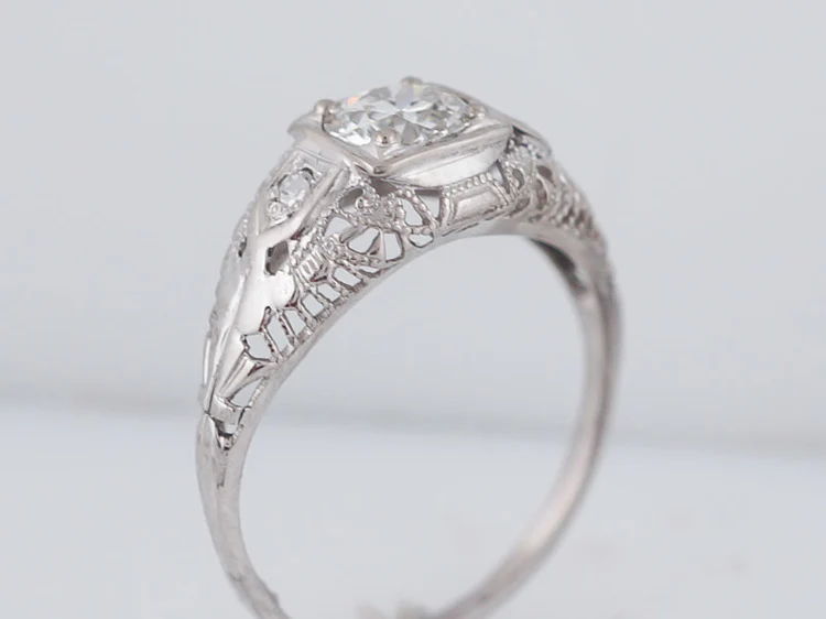 Antique Engagement Ring Art Deco .60ct Old European Cut Diamond in 18k White Gold - Image 5