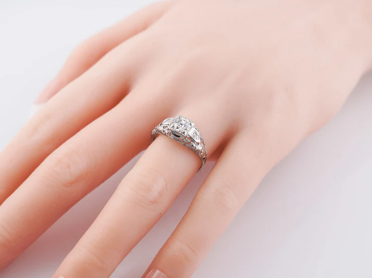 Antique Engagement Ring Art Deco .60ct Old European Cut Diamond in 18k White Gold - Image 6